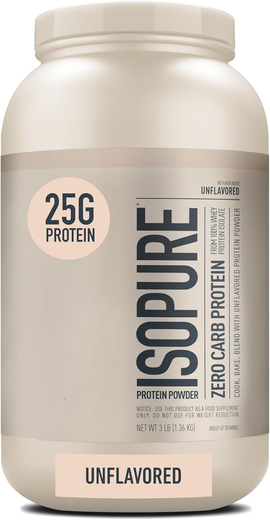 Isopure Unflavored Protein, 25g Whey Isolate, 47 Servings, 3 Pounds