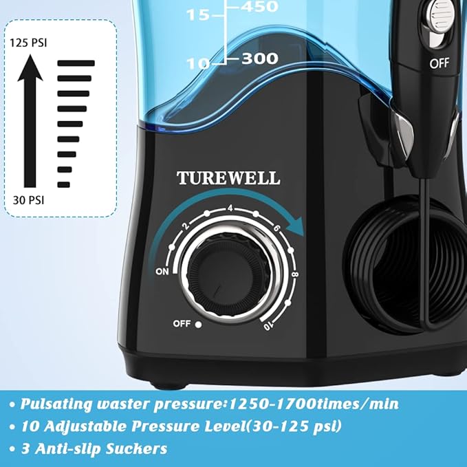 TUREWELL Water Dental Flosser for Teeth/Braces, 8 Jet 10 Pressure 600ML Large