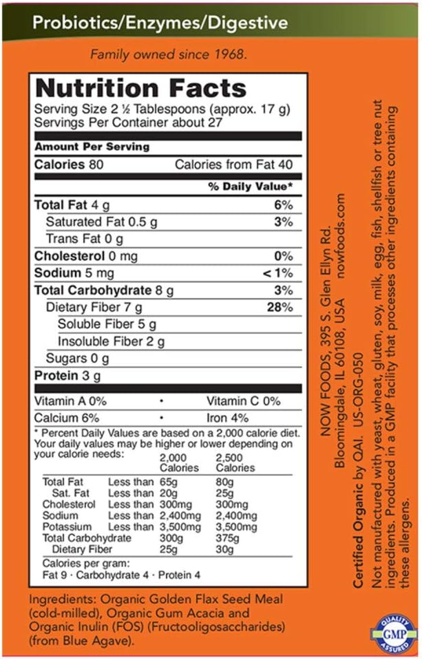 NOW Supplements, Fiber-3, Certified Organic, Non-GMO 16-Ounce