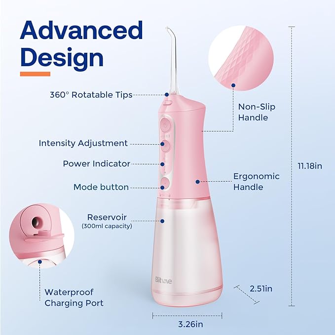 Bitvae C6 Water Dental Flosser Teeth IPX7 Waterproof 5 intensities 6 Jet