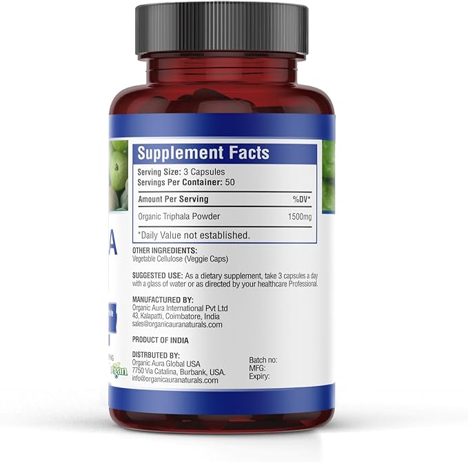 Premium Triphala Capsules. 150 Veg HPMC 1500mg per 100% All
