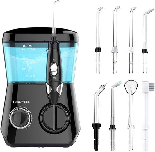 TUREWELL Water Flossing Oral Irrigator, 600ML 10 Adjustable 8 Water