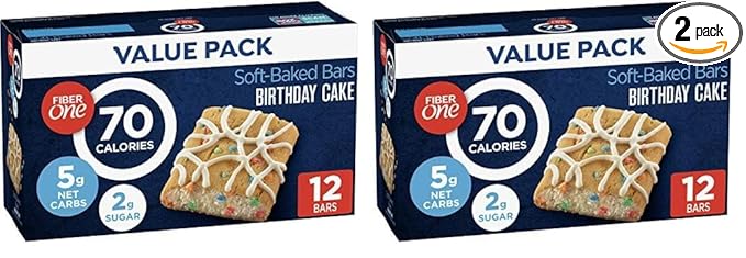 Fiber One 70 Calorie Soft-Baked Bars, Birthday Cake, Snack Bars, 12 ct (Pack of 2)