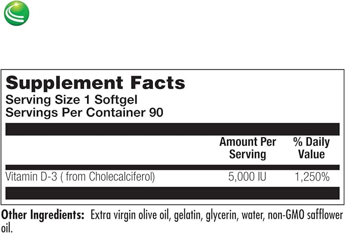 Nutra BioGenesis - Vitamin D 5000 D3 5000 5000 IU 90 Softgels