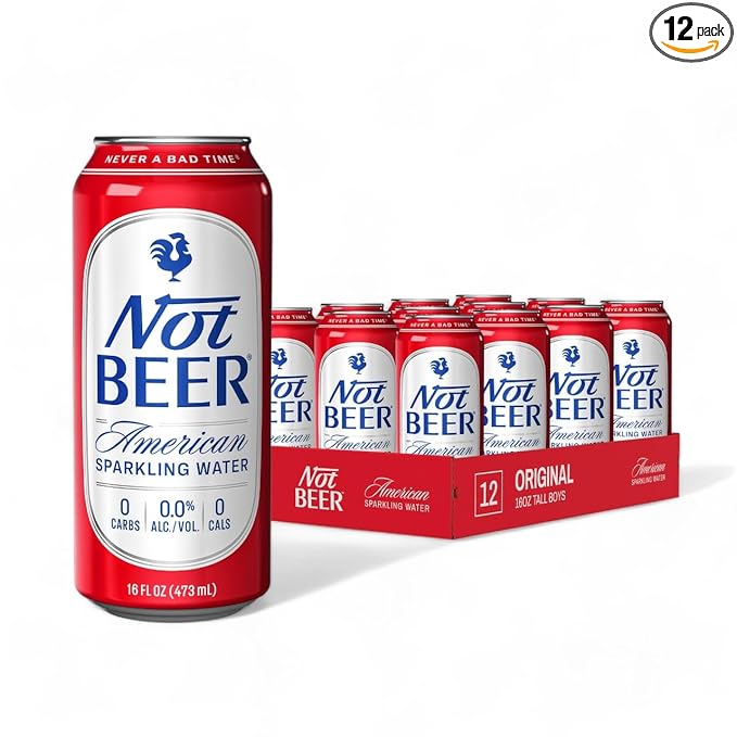 Not Beer American Sparkling Water, Original, 99.9% Pure, Mineral & Electrolyte Blend, Carbonated Soda Water, Made in America, 16 Oz Tallboy Cans, 12 Pack