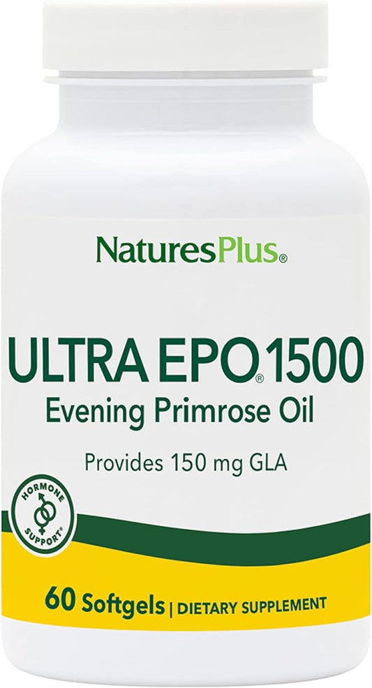 Natures Plus Ultra EPO 1500-1500 mg Evening Primrose Oil, 60 Softgels - Gluten-Free - 60 Servings