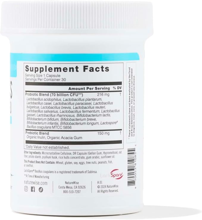 NatureWise Probiotics 70 Billion CFU 17 Strains 30 Capsules[1-Month Capsules[1-Month Supply]