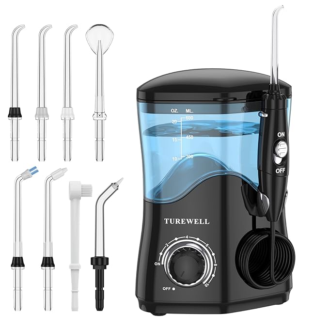 TUREWELL Water Dental Flosser for Teeth/Braces, 8 Jet 10 Pressure 600ML Large
