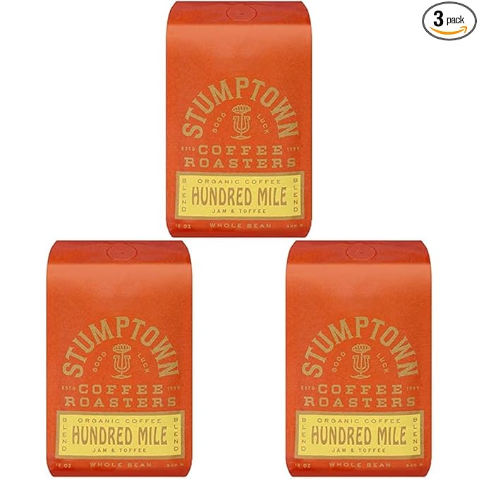 Stumptown Coffee Roasters, Medium Roast Organic Whole Bean Coffee - Hundred Mile 12 Ounce Bag with Flavor Notes of Jam and Toffee (Pack of 3)