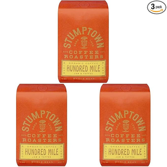 Stumptown Coffee Roasters, Medium Roast Organic Whole Bean Coffee - Hundred Mile 12 Ounce Bag with Flavor Notes of Jam and Toffee (Pack of 3)
