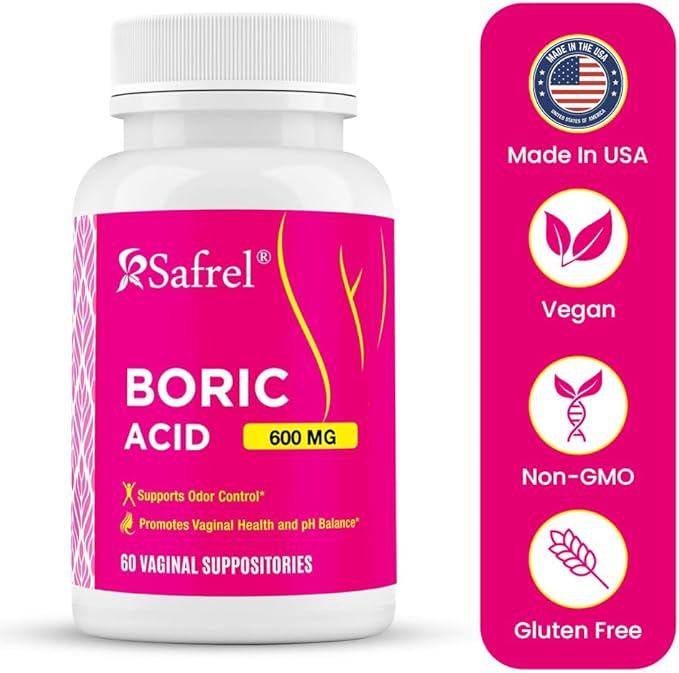 Safrel Boric Acid Vaginal Suppositories 60 Count (1-Pack) – 100% Pure