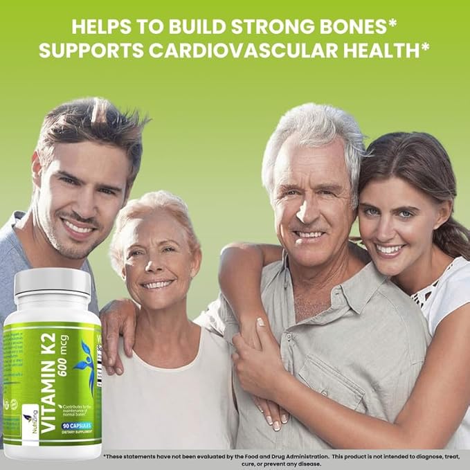 NutriZing K2 Vitamin Supplement MK-7 600mcg - 90 Vegan K2 for 3 Month