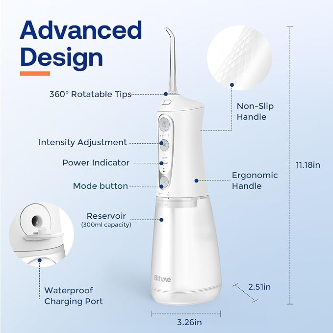 Bitvae C6 Water Dental Flosser IPX7 Waterproof 3 Modes 5 intensities,