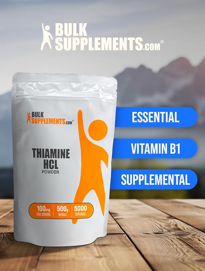 BulkSupplements.com Thiamine HCl Powder - Thiamine Hydrochloride, B1 Vitamins, Thiamine B1 Supplement, Thiamine 100mg - Gluten Free, 100mg per Serving, 500g (1.1 lbs) (Pack of 1)