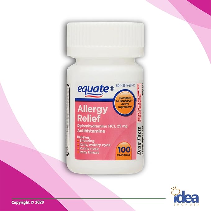 Equate Allergy Relief Capsules, 25 mg, 100 Ct (2 Pack) (3 Items)