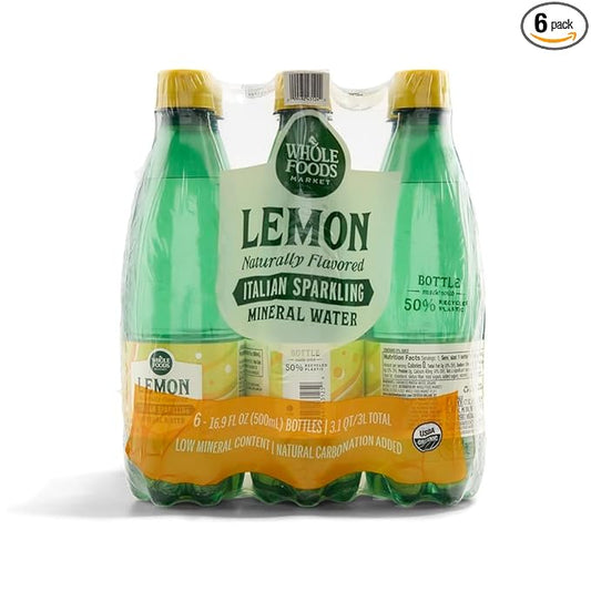 Whole Foods Market, Organic Italian Lemon Sparkling Mineral Water 6 Pack, 16.9 Fl Oz