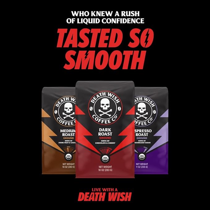 Death Wish Coffee, Organic and Fair Trade Dark Roast Whole Bean Coffee, 16 oz