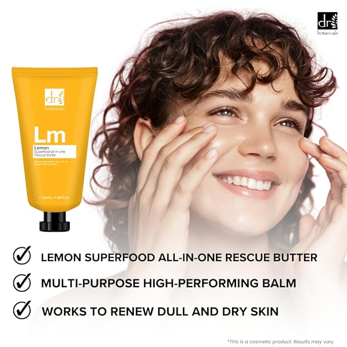 Dr Botanicals Lemon Rescue Body Butter w/Shea - Spa Quality Moisturizer - Dry Skin - Feet - Elbows - Knees - Coconut Lemongrass & Almond Oil - Penetrates Fast - Soft Supple & Radiant - 1.69oz