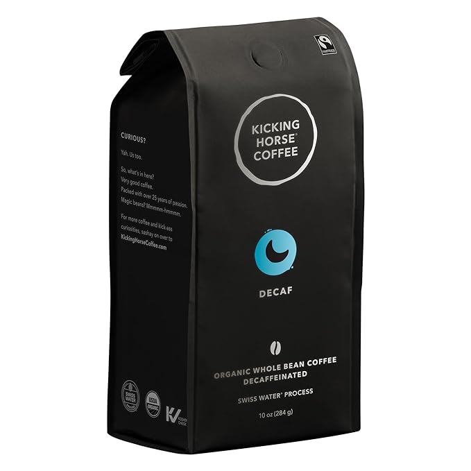 Kicking Horse Coffee, Decaf, Swiss Water Process, Dark Roast, Whole Bean, 10 Oz - Certified Organic, Fairtrade, Kosher Coffee