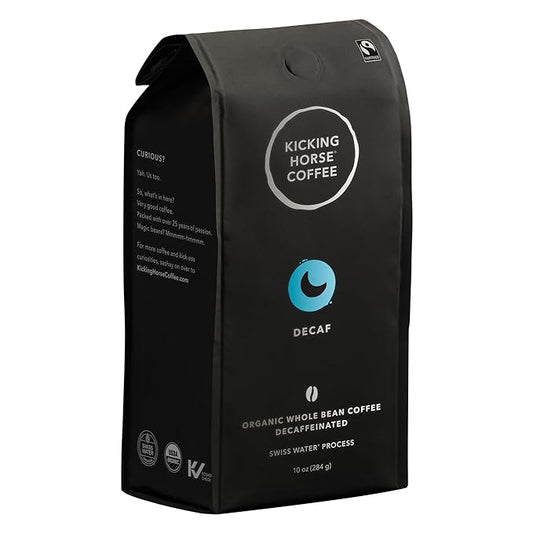 Kicking Horse Coffee, Decaf, Swiss Water Process, Dark Roast, Whole Bean, 10 Oz - Certified Organic, Fairtrade, Kosher Coffee