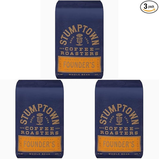 Stumptown Coffee Roasters, Medium Roast Organic Whole Bean Coffee - Founder's Blend Bag with Flavor Notes of Vanilla and Cocoa Powder, 12 Ounce (Pack of 3)