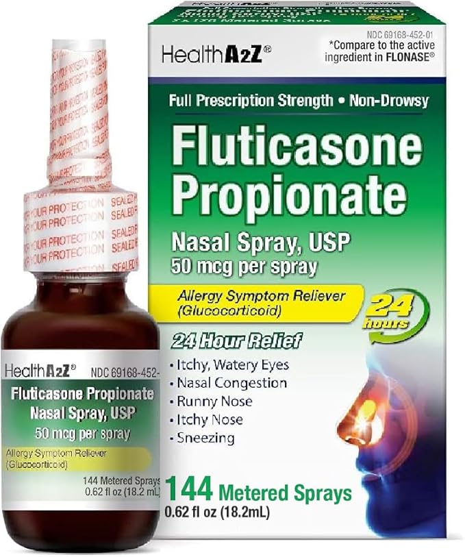 HealthA2Z® Fluticasone Propionate Nasal Spray 50 mcg 24 Hour 144 Sprays 0.62 fl (18.2mL) |