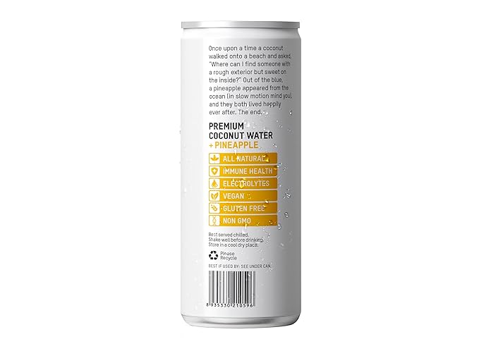 Once Upon a Coconut Pineapple Coconut Water - Natural Hydrating Low Calorie Drink with Electrolytes - No Added Sugar or Sweeteners - 10.8 fl oz (Pack of 12)