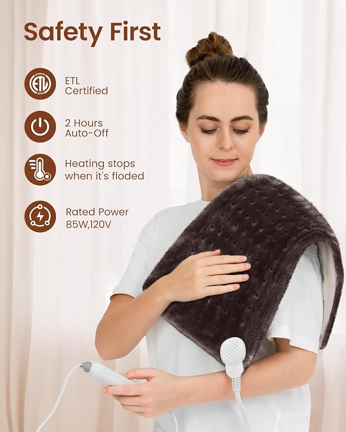 RENPHO Heating pad for Back, Neck, 12"x24" Brown