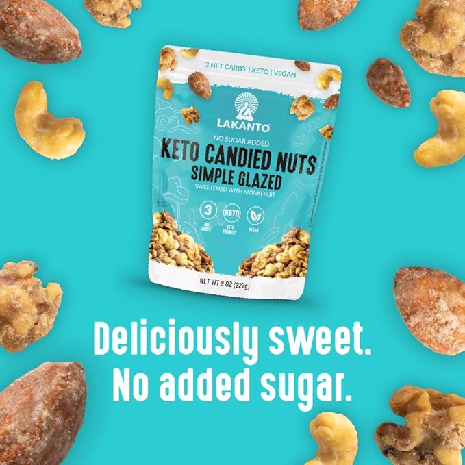 Lakanto Candied Nuts Simple Glazed - No Sugar Added, Sweetened with Monk Fruit, 3 Net Carbs, Keto Diet Friendly, Vegan, On the Go Snack Anytime (Simple Glazed)
