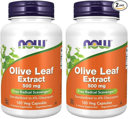 Now Foods Olive Leaf Extract 500mg Standardized to 6% Oleuropein, 120 Vcaps (2 Pack)