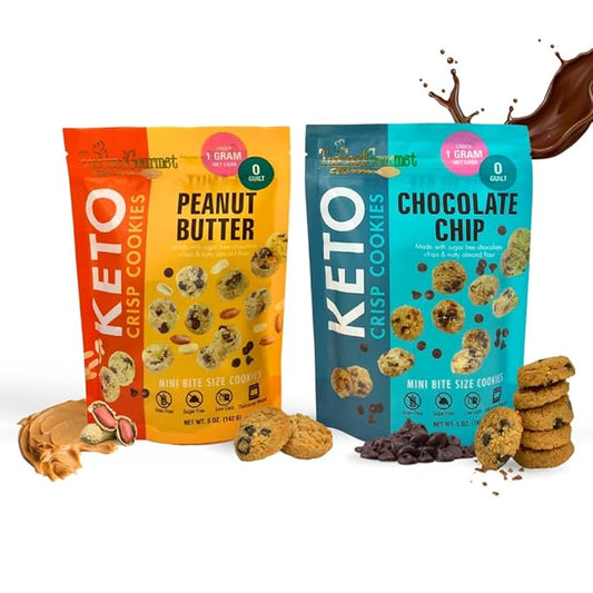 New Too Good Gourmet Low Carb Keto Snack | 2 Pack Chocolate Chip & Peanut Butter Flavor Sugar Free Cookies | Perfectly Baked | Gluten-Free | Grain-Free Keto Cookies | Zero Sugar Snacks
