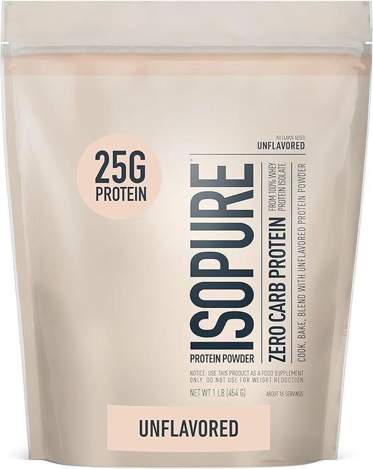 Isopure Unflavored Protein, Whey Isolate, 25g Protein, 1 Pound