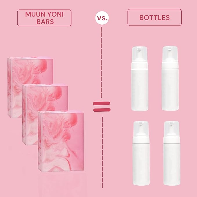 Muun Yoni Soap Bar - Pack 3 Ph Balance Probiotics & Natural Ingredients - Gentle Cleansing Formula Eliminates Odor Vaginal Health - Feminine Wash - Moisturizing Intimate (Rose)