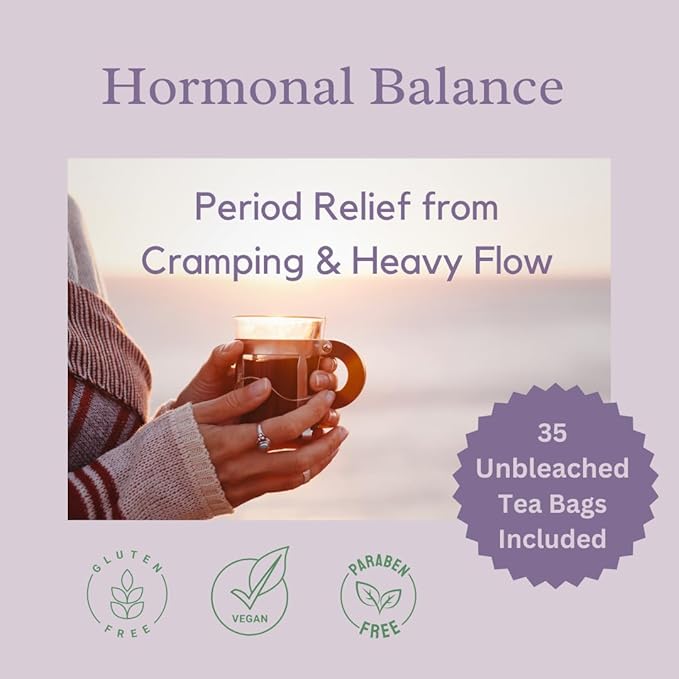 Hormonal Balance Herbal Tea for Women 100% Natural Period Relief from Cramping & Heavy Flow. 35Tea Bags Included! Daily Herbal Liquid Supplement