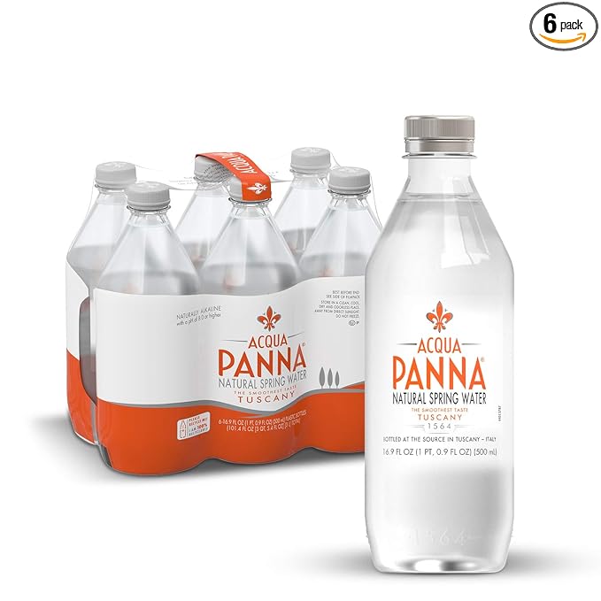 Acqua Panna Natural Spring Water, 16.9 Fl. Oz. Plastic bottles, Pack of 6
