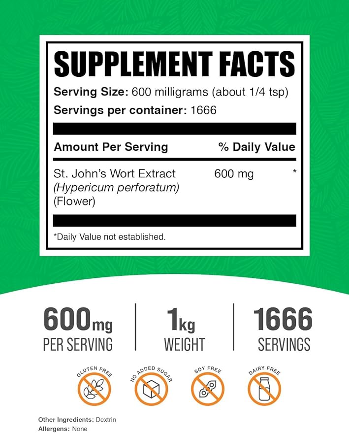 BulkSupplements.com St. John's Wort Extract (1 Kilogram 2.2 lbs)