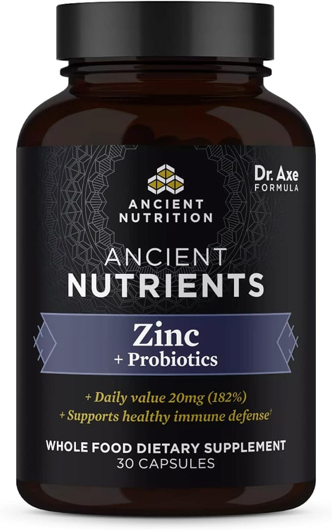 Probiotics and Zinc Supplement by Ancient Nutrition, Supports Healthy Immune System and Gut Health, Made Without GMOs, Superfoods Supplement, Paleo and Keto Friendly, 30 Capsules