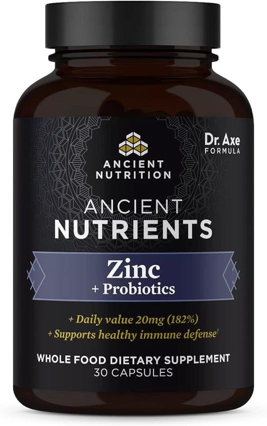 Probiotics and Zinc Supplement by Ancient Nutrition, Supports Healthy Immune System and Gut Health, Made Without GMOs, Superfoods Supplement, Paleo and Keto Friendly, 30 Capsules