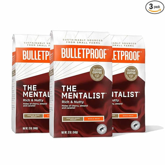 Bulletproof The Mentalist Medium-Dark Roast Whole Bean Coffee, 12 Ounces (Pack of 3), 100% Arabica Coffee Sourced from Central and South America