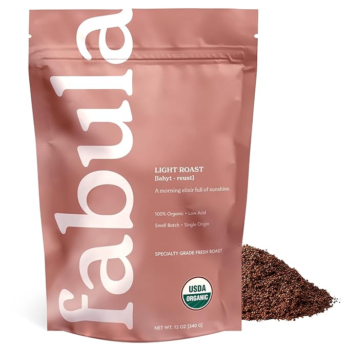 Fabula Coffee Light Roast Freshly Ground - Organic - Low Acid - Single Origin - Non-GMO - Mold Free - 12 Ounces