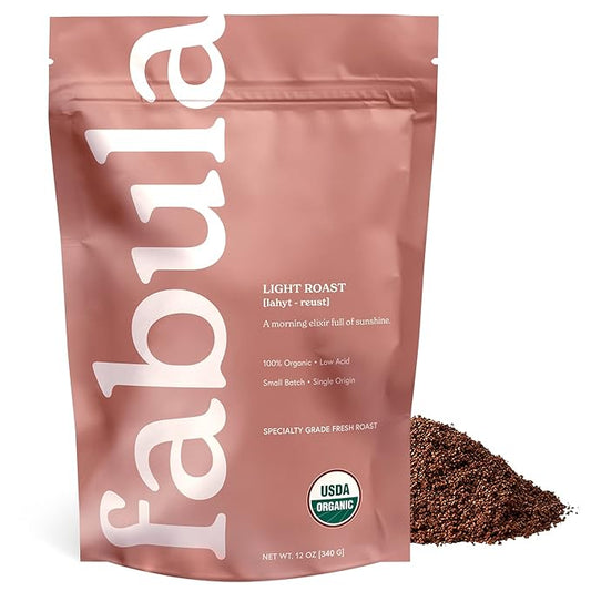 Fabula Coffee Light Roast Freshly Ground - Organic - Low Acid - Single Origin - Non-GMO - Mold Free - 12 Ounces