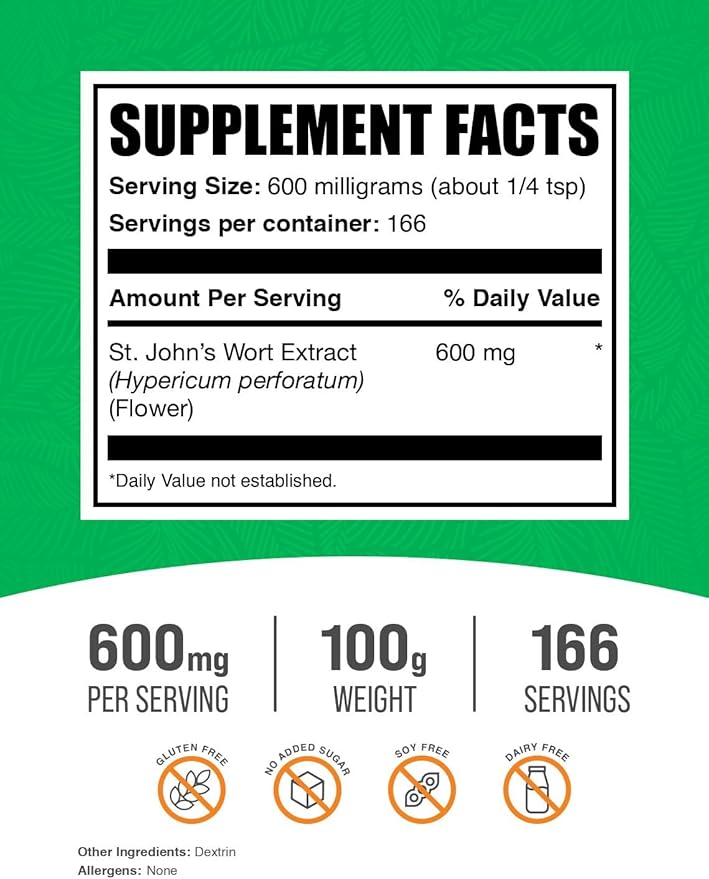 BulkSupplements.com St. John's Wort Extract (100 Grams 3.5 oz)