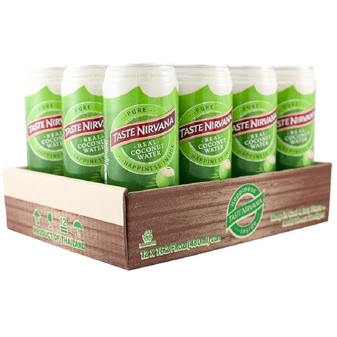 Taste Nirvana Real Premium 16.2 Ounce Cans, Coconut Water, 194.4 Fl Oz, (Pack of 12)
