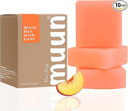 Muun Peach Yoni Soap Bar - Pack 3 Peach Ph Balance Probiotics & Natural Ingredients - Gentle Cleansing Formula Eliminates Odor Vaginal Health - Feminine Wash