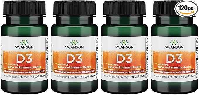 Swanson High Potency Vitamin D-3 1000 (25 mcg) 30 Capsules (4 Pack)