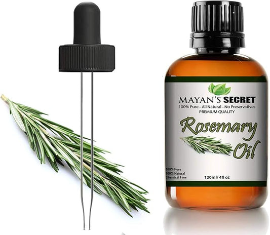 Mayan's Secret Rosemary Essential Oil - Pure and Natural, 4 oz Amber Glass Bottle for Hair, and Skin Care