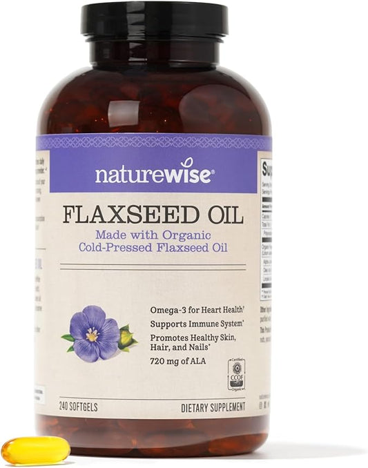 NatureWise Flaxseed Oil 1200mg Softgels 720mg ALA, 3 6 6 9, 9, Supplement 240 Softgels[4-Month Softgels[4-Month Supply]