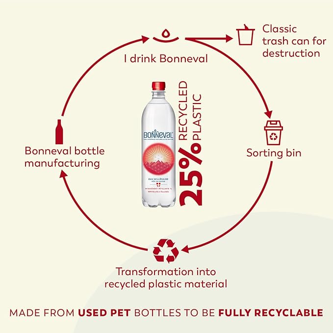BONNEVAL Natural Sparkling Water. Mineral water from the French Alps. Recycled water bottles 6 pack, 33.8 FL OZ