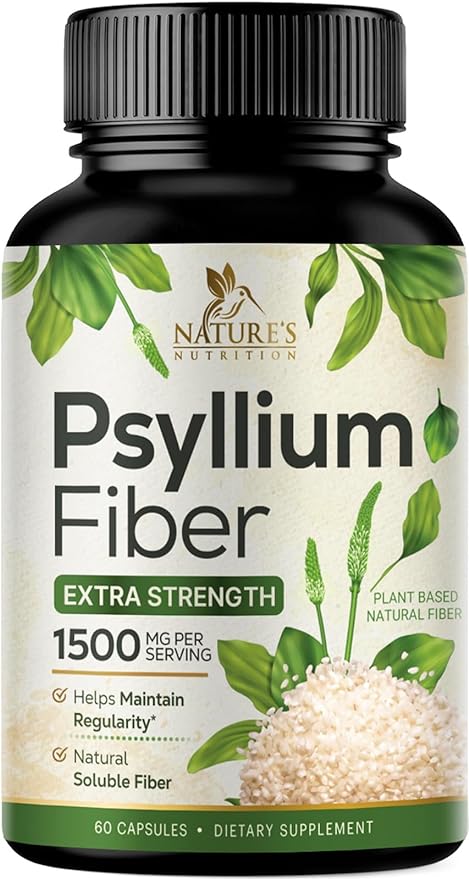 Psyllium Husk Capsules 1500mg, Natural Soluble 60 Capsules