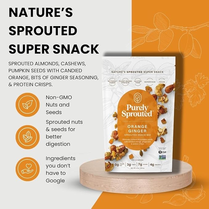 Purely Sprouted Orange Ginger Snack Mix: (4 oz, 6 pack)